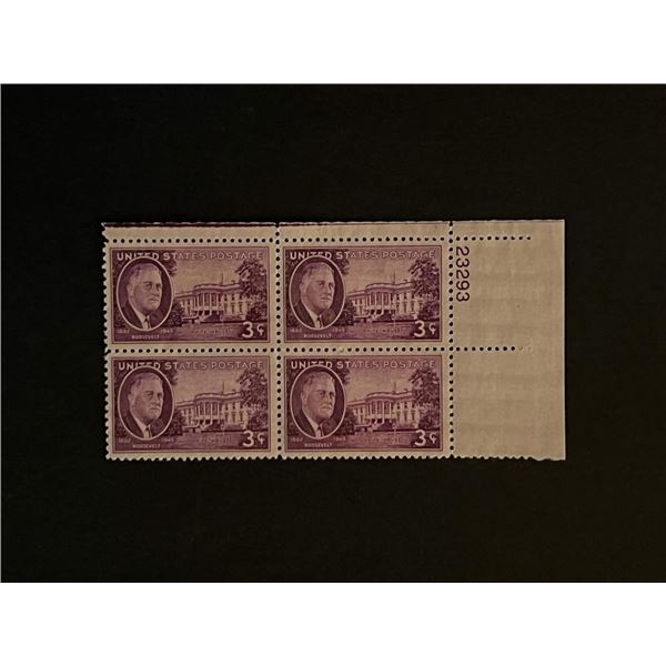 Four 3 Cent Roosevelt Stamps with Plate Number
