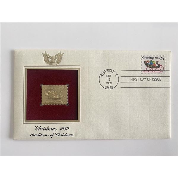 Christmas 1989 Traditions of Christmas Gold Stamp Replica First Day Cover
