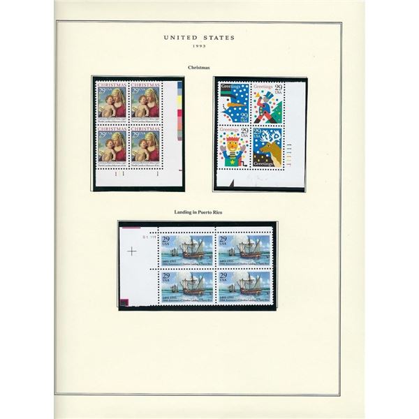 1993 US stamp collector sheet featuring Christmas, Season's Greetings and American Landing in Puerto