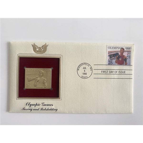 Olympic Games Boxing and Bobsledding Gold Stamp Replica First Day Cover