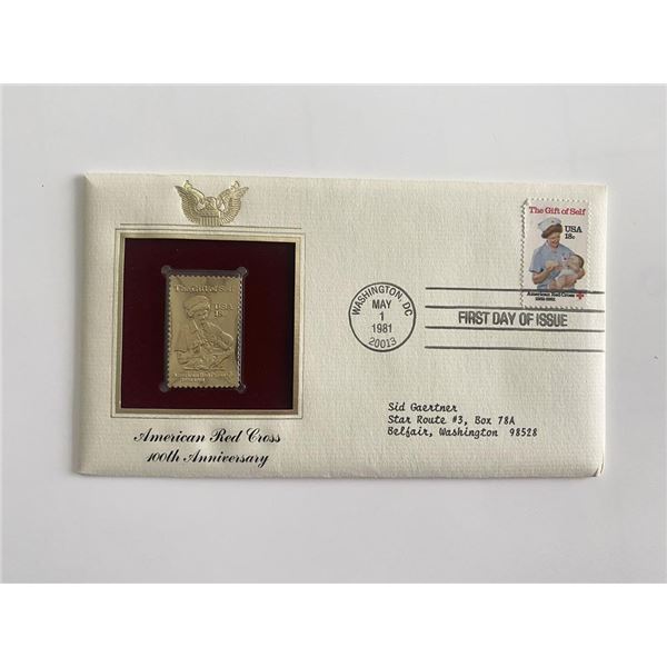 American Red Cross 100th Anniversary Gold Stamp Replica First Day Cover