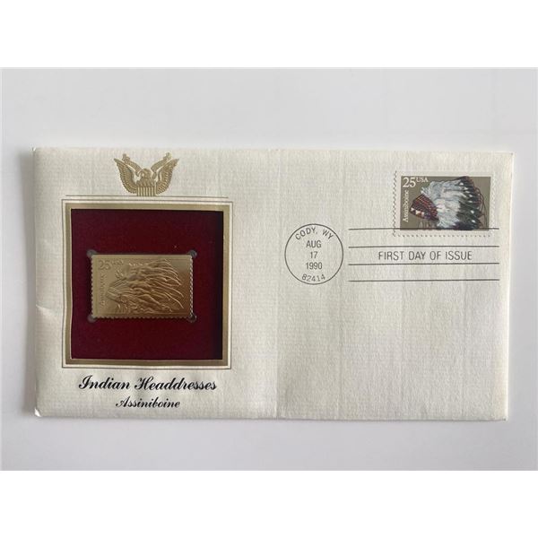 Indian Headdresses Assisniboine Gold Stamp Replica First Day Cover