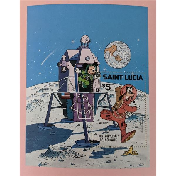 St. Lucia 1980 Goofy on the Moon 10th Anniversary Moonwalk Stamp