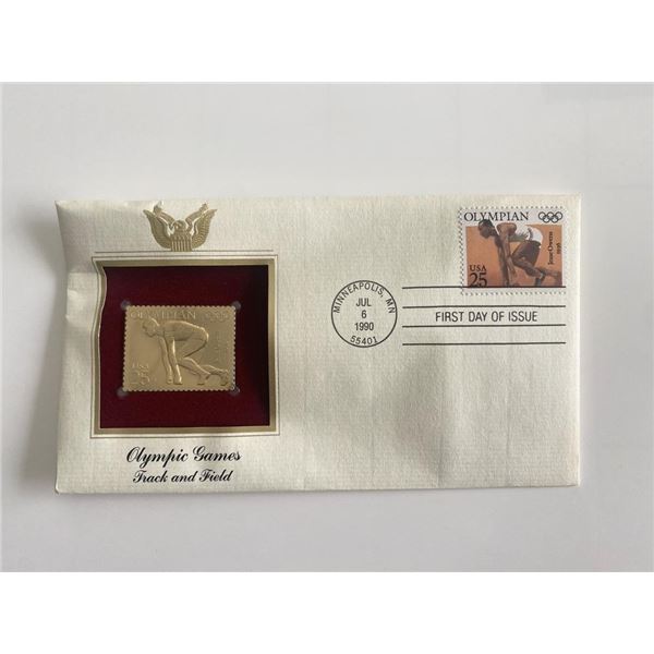 Olympic Games Track and Field Gold Stamp Replica First Day Cover