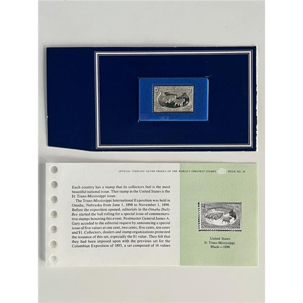 Franklin Mint Sterling Silver 1898 United States Stamp Plaque Badge Worlds Greatest Stamps Issue NO 