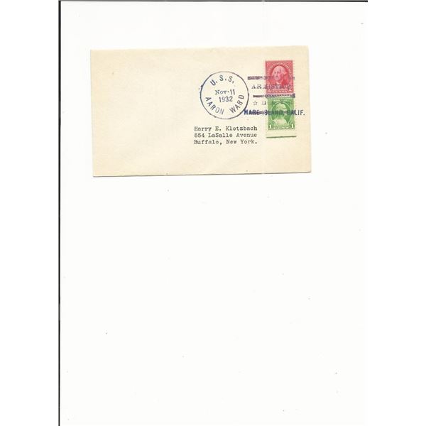 Mare Island - U.S.S Aaron Ward - Ship Cover - 1932