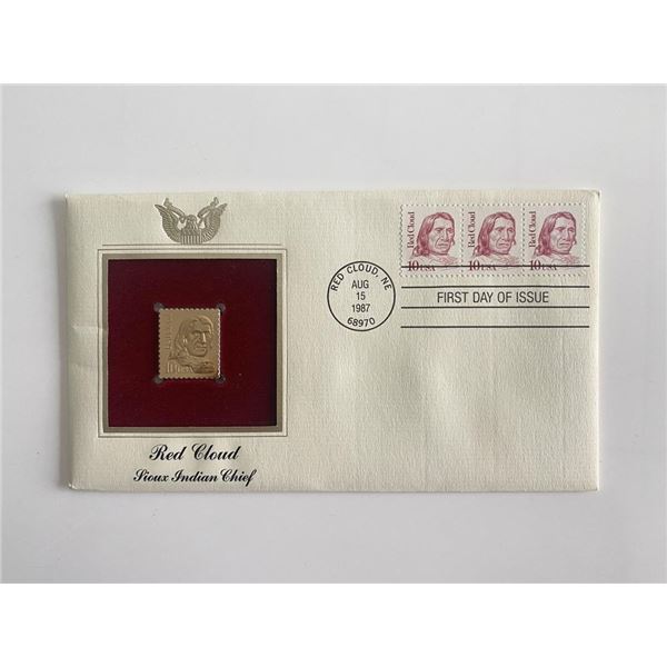 Red Cloud Sioux Indian Chief Gold Stamp Replica First Day Cover