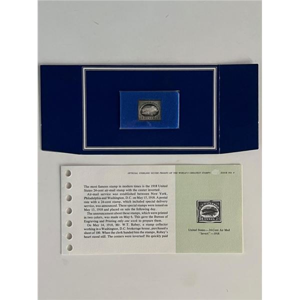 Franklin Mint Sterling Silver 1918 United States Stamp Plaque Badge Worlds Greatest Stamps Issue NO 