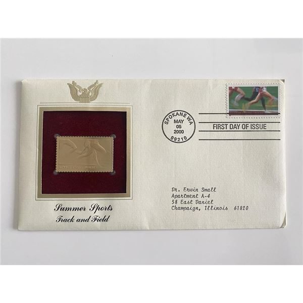 Summer Sports Track and Field Gold Stamp Replica First Day Cover