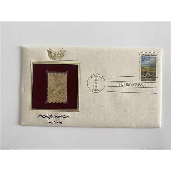 Wildlife Habitats Grasslands Gold Stamp Replica First Day Cover