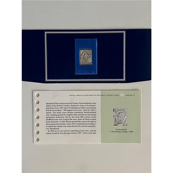 Franklin Mint Sterling Silver 1860 Newfoundland Stamp Plaque Badge Worlds Greatest Stamps Issue NO 1