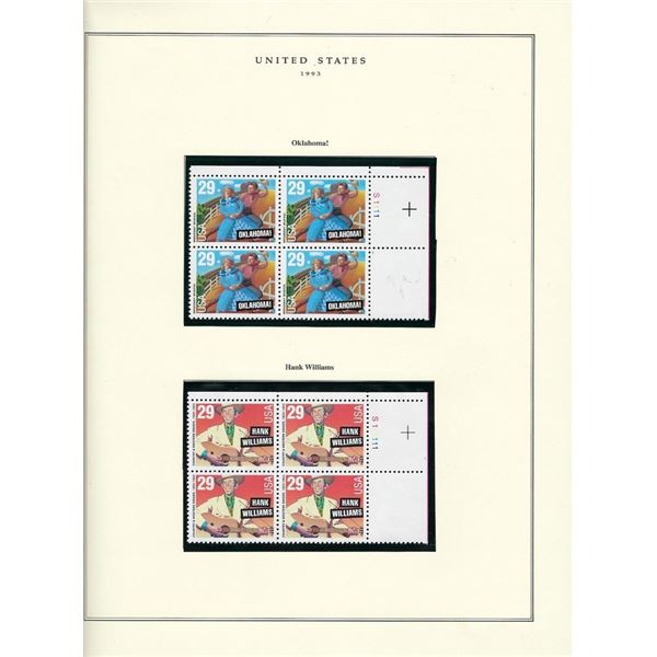 1993 US stamp collector sheet featuring Oklahoma and Hank Williams stamps