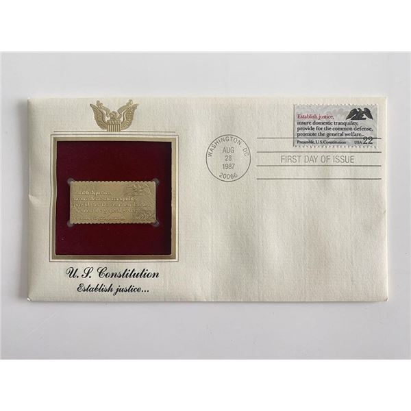 U.S. Constitution Establish Justice Gold Stamp Replica First Day Cover