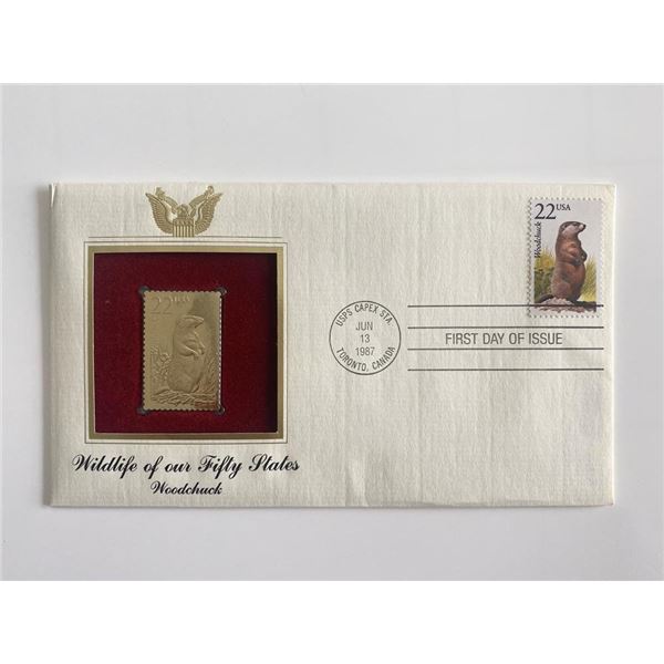 Wildlife of Our 50 States Woodchuck Gold Stamp Replica First Day Cover