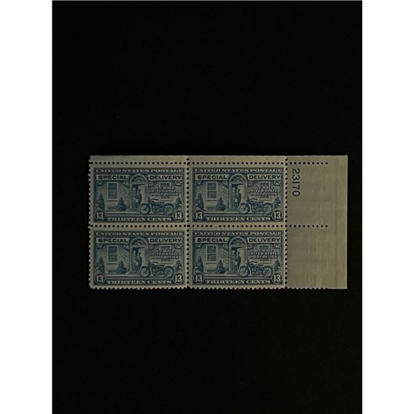 Four 13 Cent US Stamps Unused with Plate Number