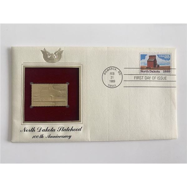 North Dakota Statehood 100th Anniversary Gold Stamp Replica First Day Cover