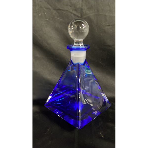 MIDCENTURY MODERN 10.5"T COBALT BLUE GLASS DECANTER WITH CLEAR GLASS STOPPER