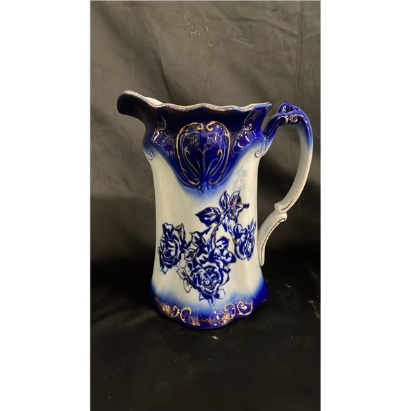 VICTORIA WARE IRONSTONE FLOW BLUE PITCHER: 8"T