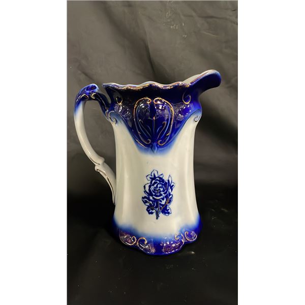 VICTORIA  WARE IRONSTONE FLOW BLUE PITCHER: 9"T