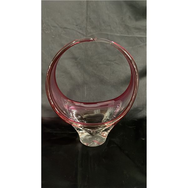 VINTAGE 11"T CHALET CANADA CRANBERRY TO CLEAR GLASS CENTERPIECE BOWL