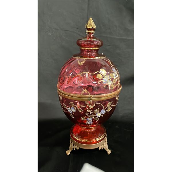 MOSER STYLE 14"T BOHEMIAN GLASS TANTALUS - NO DECANTER OR GLASSES