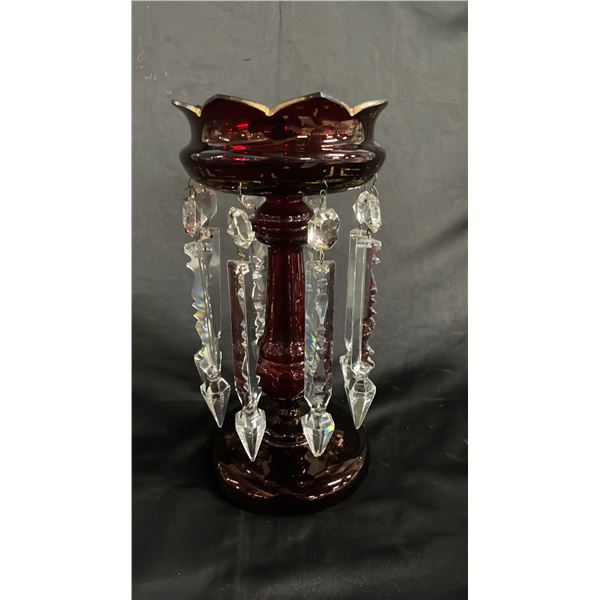 RUBY GLASS LUSTRE/CANDLE HOLDER: 10.5" T