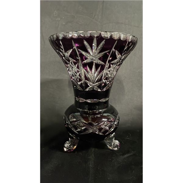 VINTAGE 9" T PURPLE CUT-TO-CLEAR BOHEMIAN GLASS VASE