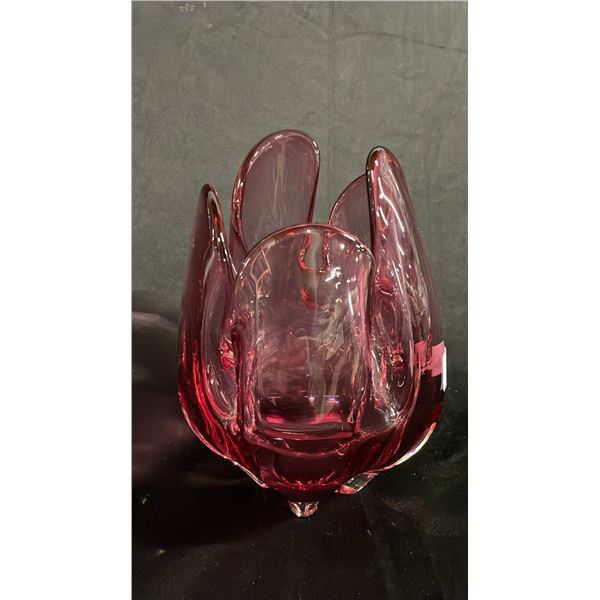 JAPANESE CRANBERRY GLASS VASE 8" T