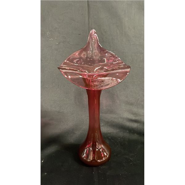 CRANBERRY ART GLASS JACK-IN-THE-PULPIT VASE 12" T
