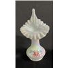 Image 1 : FENTON IRIDESCENT JACK-IN-THE-PULPIT GLASS VASE PAINTED BY D. BARBOUR 9.5" T