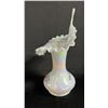 Image 2 : FENTON IRIDESCENT JACK-IN-THE-PULPIT GLASS VASE PAINTED BY D. BARBOUR 9.5" T