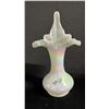 Image 3 : FENTON IRIDESCENT JACK-IN-THE-PULPIT GLASS VASE PAINTED BY D. BARBOUR 9.5" T