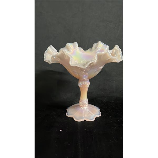 FENTON IRIDESCENT PINK GLASS COMPOTE DISH 6" T