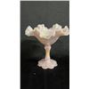 Image 1 : FENTON IRIDESCENT PINK GLASS COMPOTE DISH 6" T