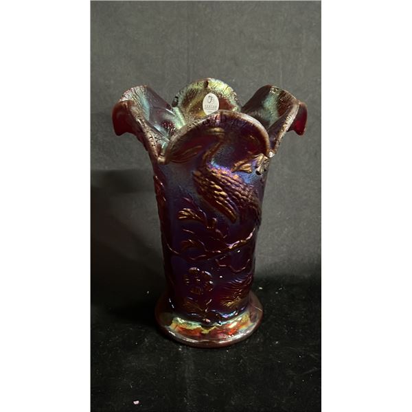 FENTON RUBY CARNIVAL GLASS VASE 7.5" T