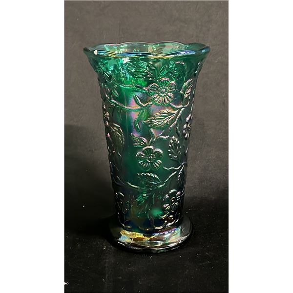 FENTON GREEN CARNIVAL GLASS VASE 8" T
