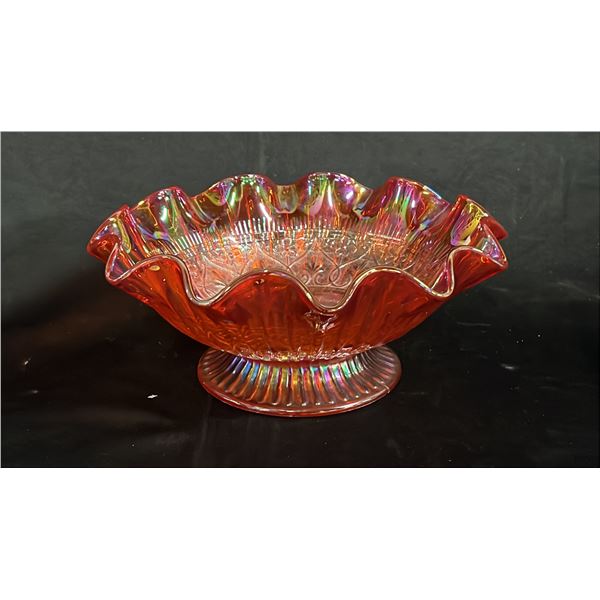 FENTON ORANGE CARNIVAL GLASS FOOTED BOWL 10" WIDE