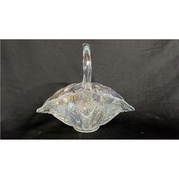 CLEAR IRIDESCENT GLASS BASKET 12.5" WIDE