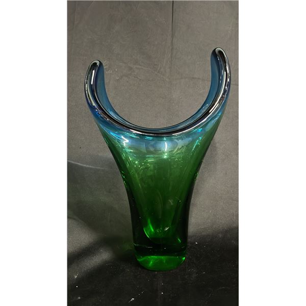 ART GLASS COBALT TO GREEN VASE 13" TALL