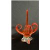 Image 2 : CHALET CANADA ORANGE ART GLASS CENTERPIECE BOWL WITH A CLEAR BASE 9" TALL