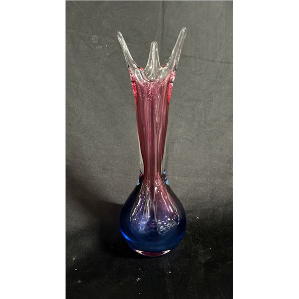 CLEAR TO CRANBERRY TO COBALT ART GLASS VASE 12" TALL