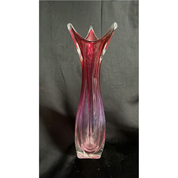 CHALET CANADA CRANBERRY ART GLASS VASE 19" TALL