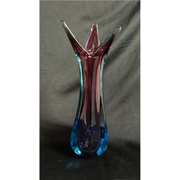 ART GLASS PURPLE & TEAL VASE 15" TALL