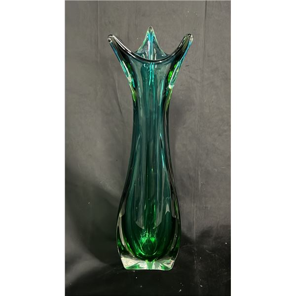 CHALET CANADA BLUE TO GREEN ART GLASS VASE 18" TALL