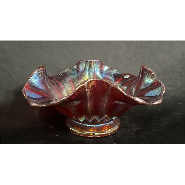 FENTON CRANBERRY CARNIVAL GLASS BOWL 12" WIDE
