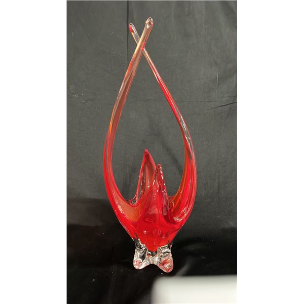 RED ART GLASS CENTERPIECE BOWL 18" TALL