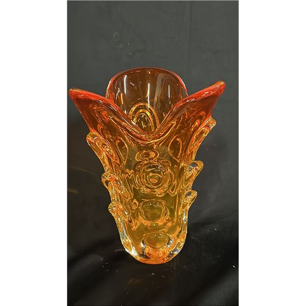 HEAVY MARIGOLD ART GLASS VASE 12" TALL