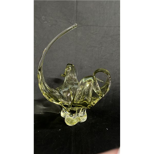 CHALET CANADA GREEN ART GLASS CONSOLE BOWL 11" TALL