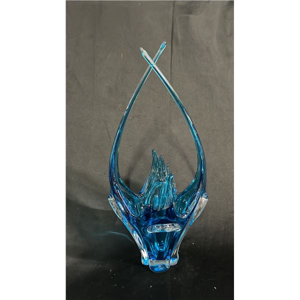 BLUE ART GLASS BOWL 19" TALL