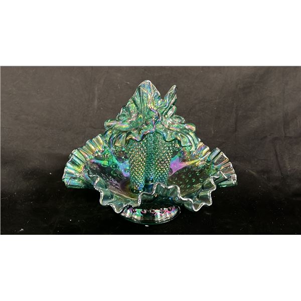 FENTON IRIDESCENT GREEN ART GLASS EPERGNE 9" WIDE